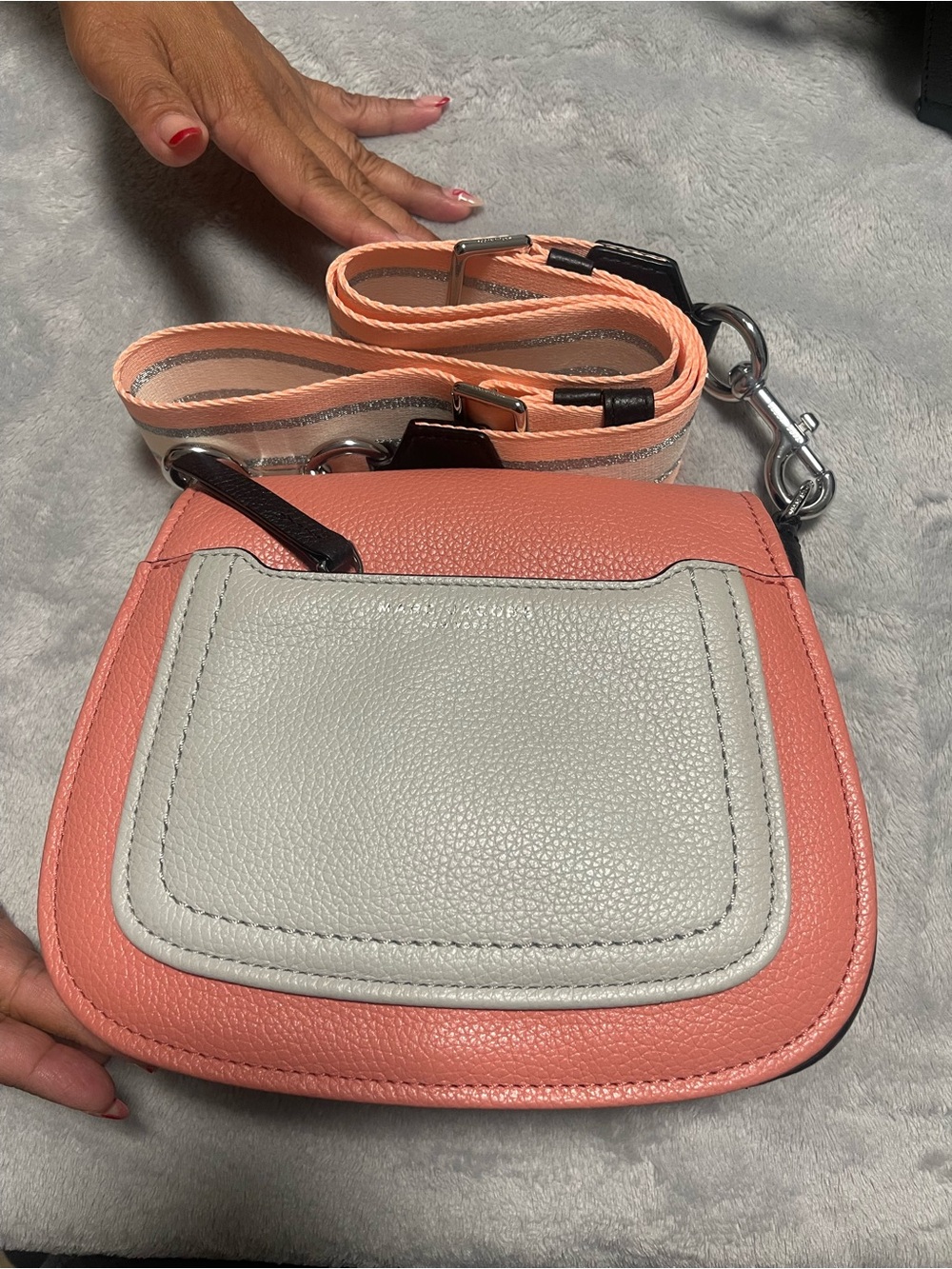Marc by Marc Jacobs Peach and Light Gray Crossbody Saddle Bag